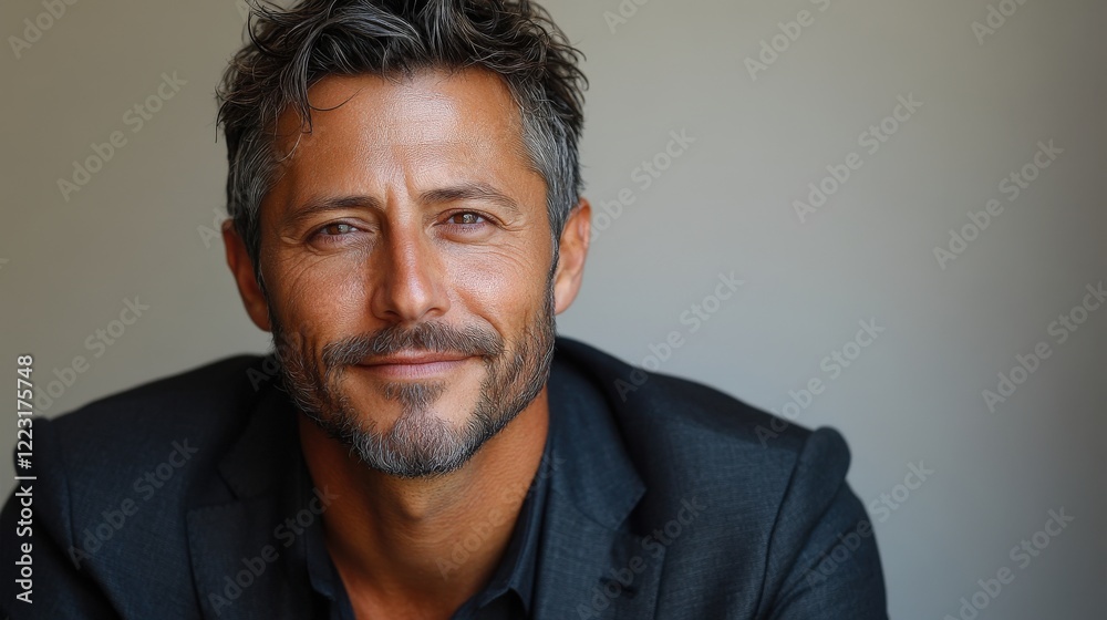 Portrait of a confident man in a suit, smiling against a neutral background, exuding professionalism Portrait of a confident man in a suit, smiling against a neutral background, exuding professionalism
