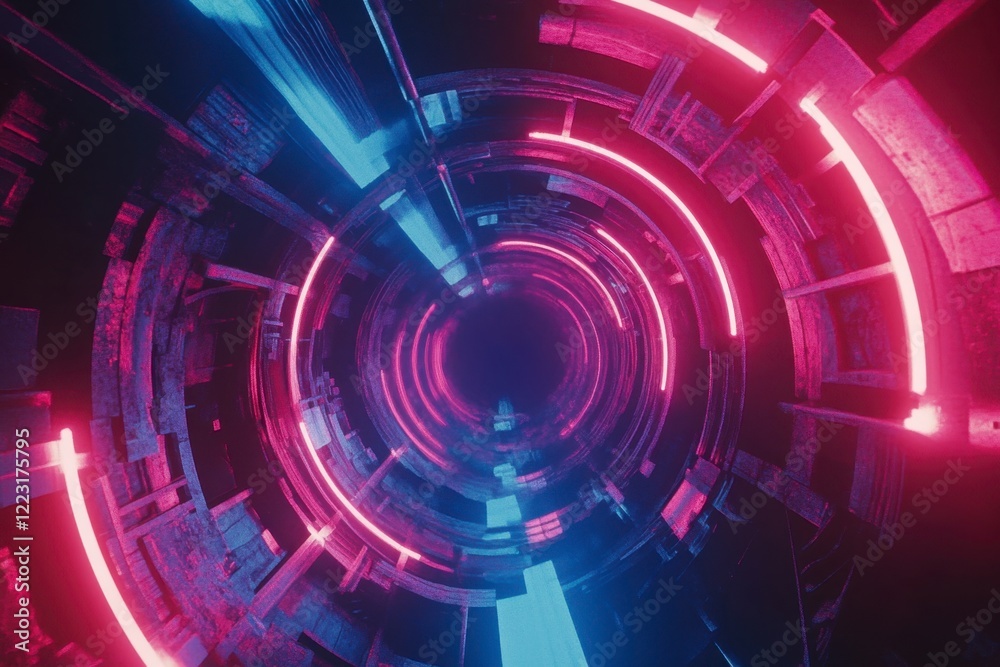 Futuristic Abstract Tunnel with Neon Lights and Dynamic Motion Effects Futuristic Abstract Tunnel with Neon Lights and Dynamic Motion Effects