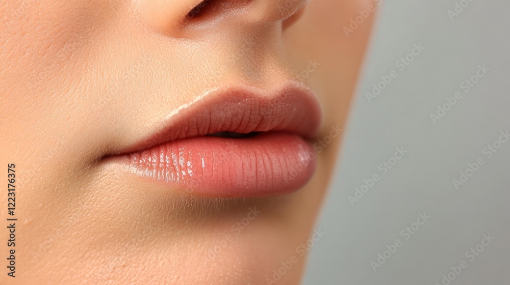 Obraz premium Close-up of a person's lips showcasing natural beauty and skin texture.