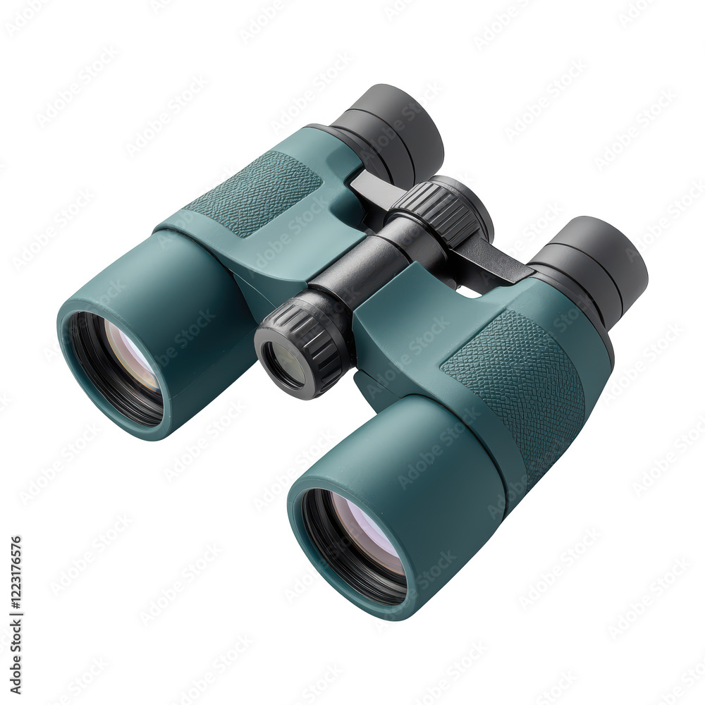 Green binoculars with textured grips and adjustable focus knobs, designed for outdoor activities and wildlife observation Green binoculars with textured grips and adjustable focus knobs, designed for outdoor activities and wildlife observation