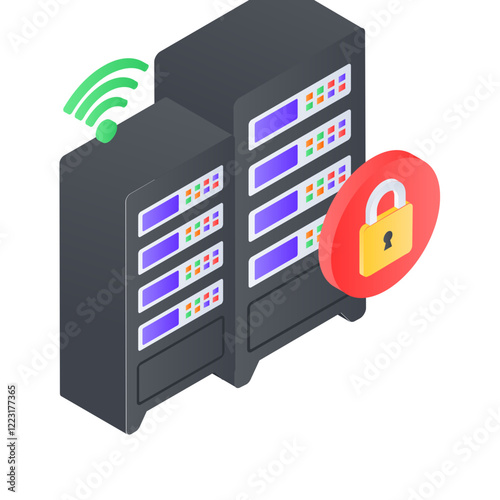 quantum computing in data center  isometric concept, Distributed supercomputing Machine vector color design, Web hosting service Symbol Computing machines Sign, Internet Application Management 