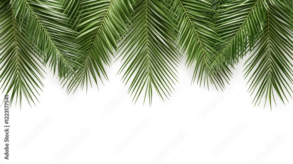 Naklejka premium Lush Green Palm Fronds Border on White Background Tropical Summer Design Element