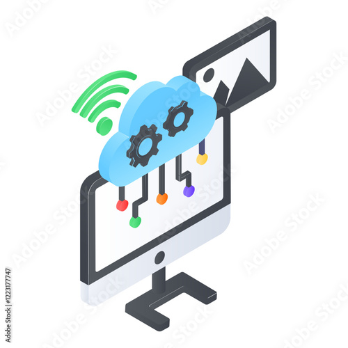 Cloud snapshots  isometric concept, virtual digital storage image vector icon design, Web hosting service Symbol, Computing machines Sign, Internet Application Management stock illustration