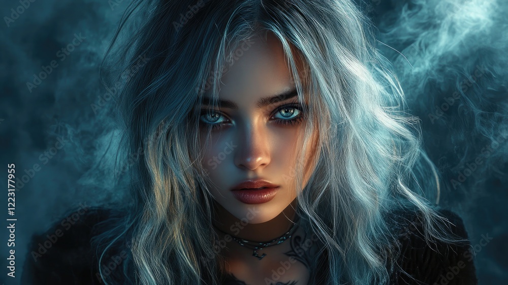 Fototapeta premium Mysterious portrait of young woman with striking eyes and ethere