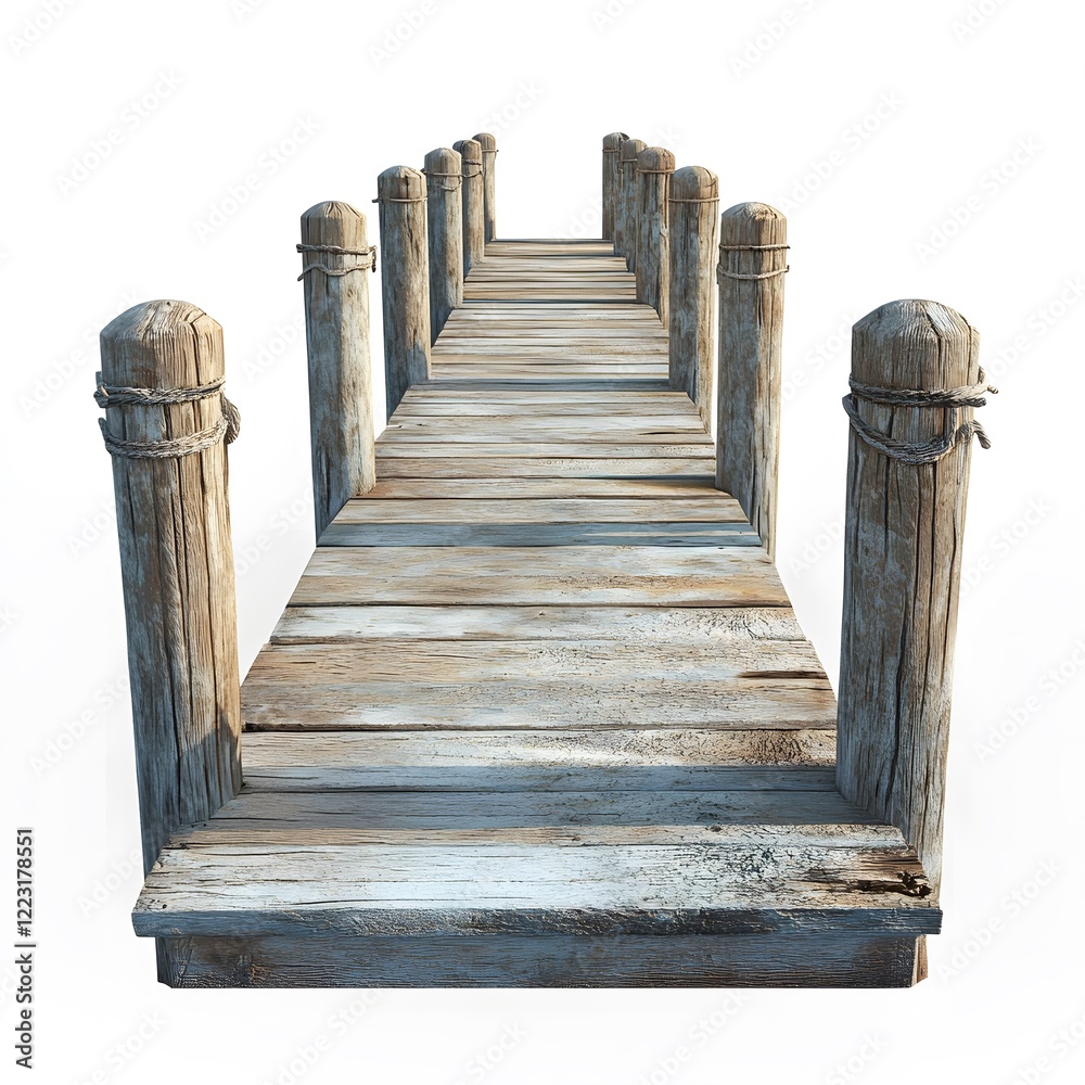 Fototapeta premium Wooden Dock Leading to Tranquil Waters Under Clear Blue Sky