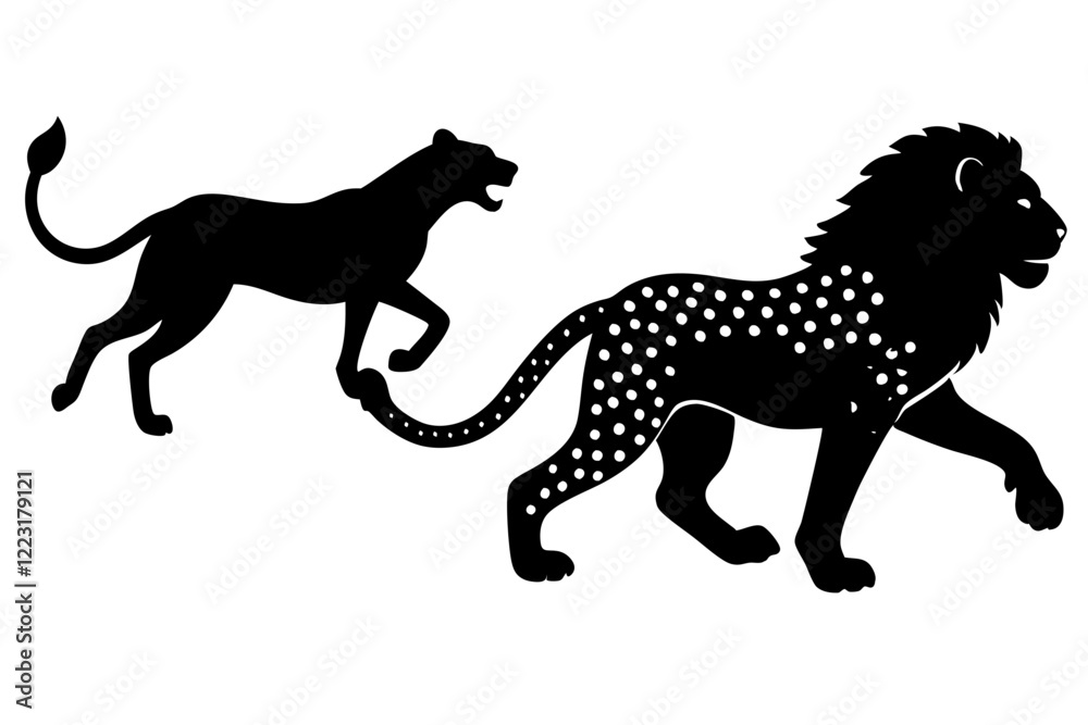 Fototapeta premium Silhouette of a Lion & Cheetah Vector Illustration - SVG, PNG, EPS, AI, PSD Files