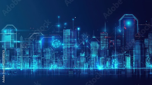 Futuristic Cityscape Digital Skyline Networked Buildings