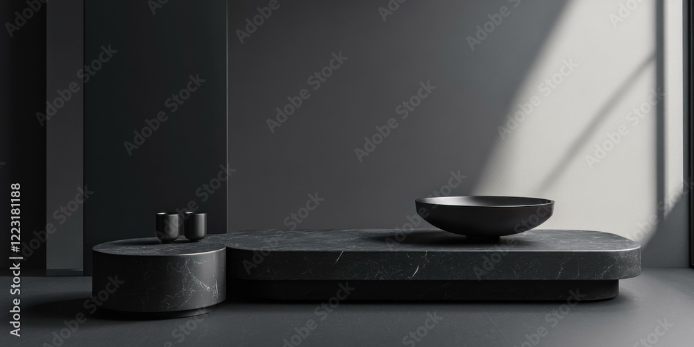 Stylish black marble coffee table set featuring a bowl and cups, ideal for interior design, home decor, and lifestyle branding. Stylish black marble coffee table set featuring a bowl and cups, ideal for interior design, home decor, and lifestyle branding.
