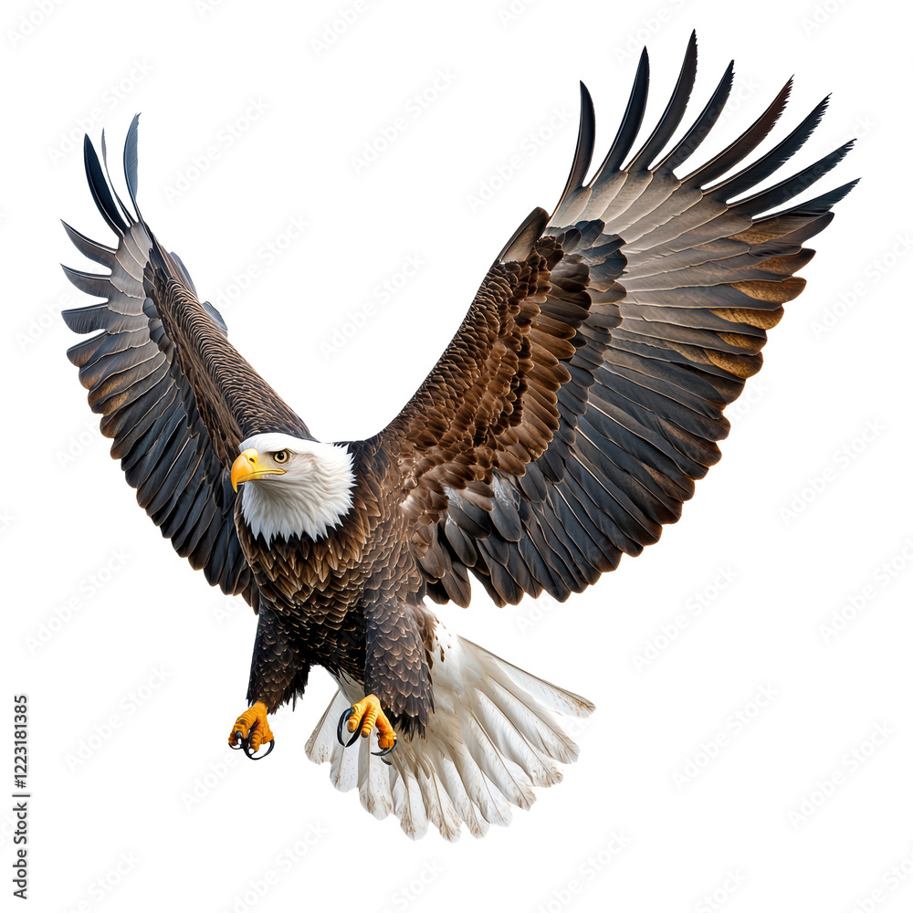 Obraz premium Bald eagle with wings spread isolated on transparent background