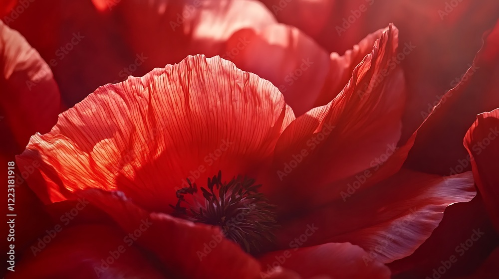 Stunning orange and red petals of blooming vibrant poppy flower Stunning orange and red petals of blooming vibrant poppy flower