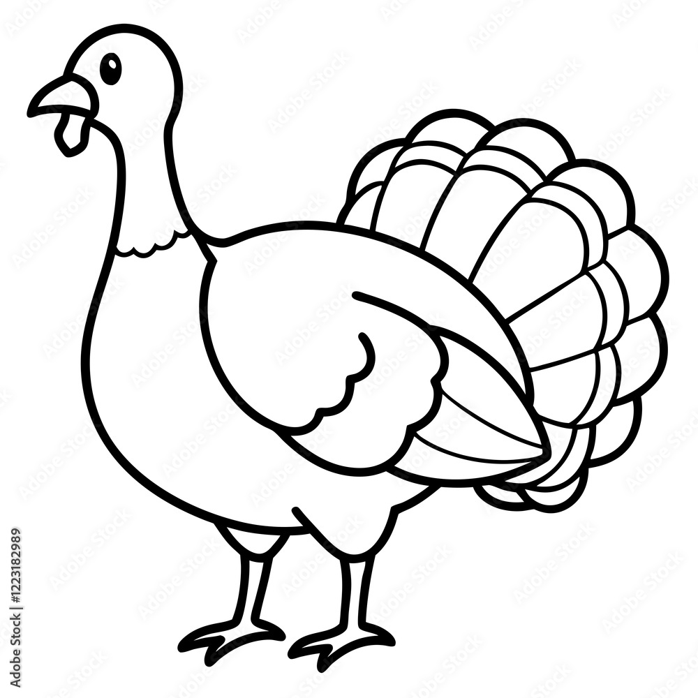 Fototapeta premium Cute Silhouette of a Turkey line art vector cartoon illustration 