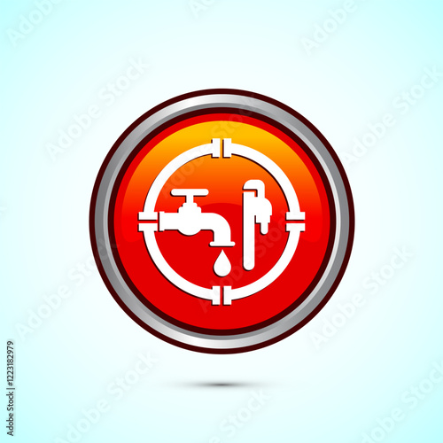 Water supply service icon design illustration. Plumbing repair service sign symbol, Orange color round button design