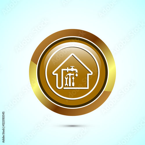 Water supply service icon design illustration. Plumbing repair service sign symbol, Gold color round button design