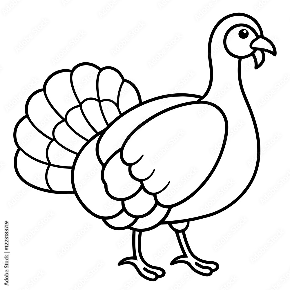 Cute Silhouette of a Turkey line art vector cartoon illustration
