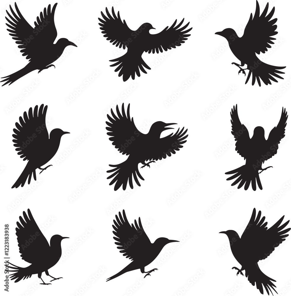 Obraz premium Set Of Flying Birds Silhouettes Isolated On White Background