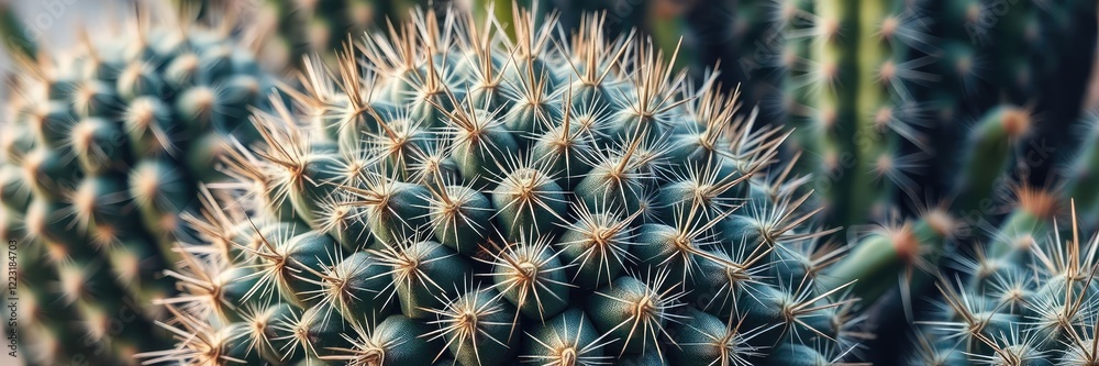 Cactus with dense cluster of sharp thorns, thorny, spiny Cactus with dense cluster of sharp thorns, thorny, spiny