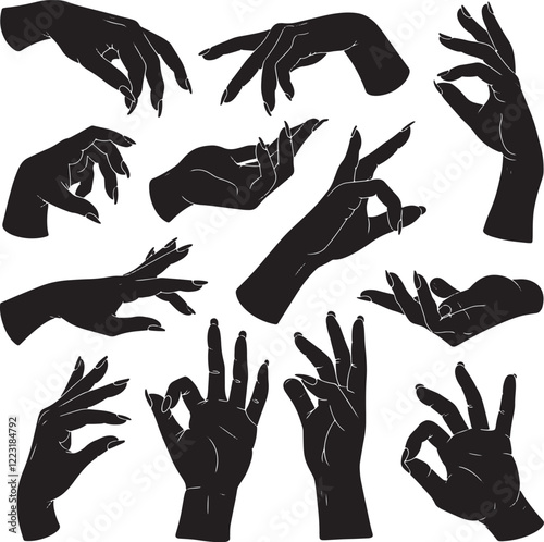 Hand Gestures Silhouette Collection Isolated on White Background