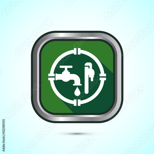 Water supply service icon design illustration. Plumbing repair service sign symbol, Green shadow button design