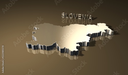 Map of Slovenia in 3D with golden theme for print purpose 2 photo
