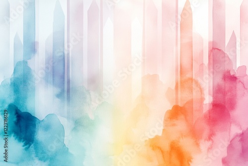A dreamy watercolor scene of a choir conductor in a grand cathedral, with light streaming through stained glass windows and soft, colorful tones reflecting the harmony