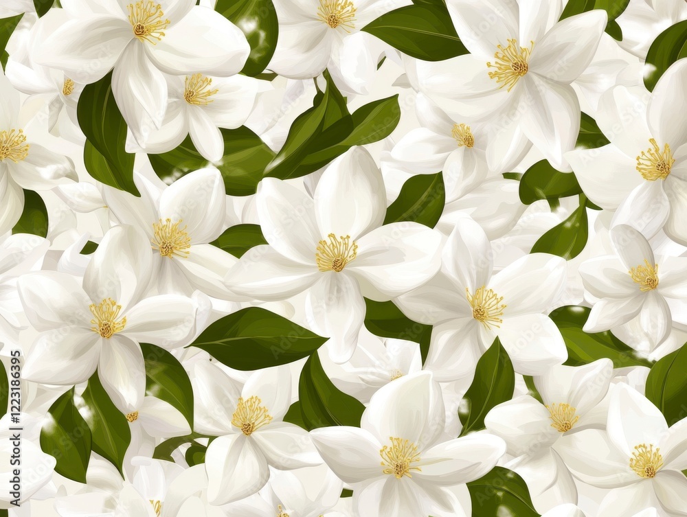 Fototapeta premium Seamless mini white magnolias, Pattern on Green Background