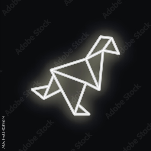 White neon origami animal shape glowing on a black background