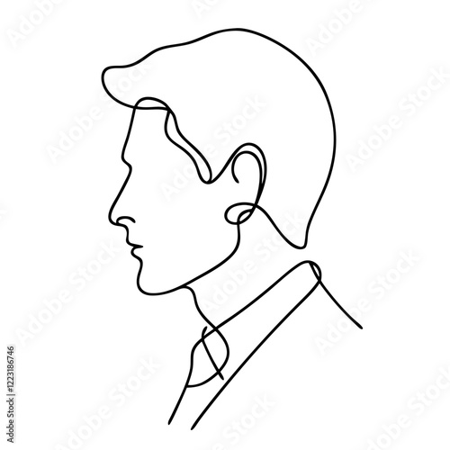 Line art male profile in formal attire, black and white design