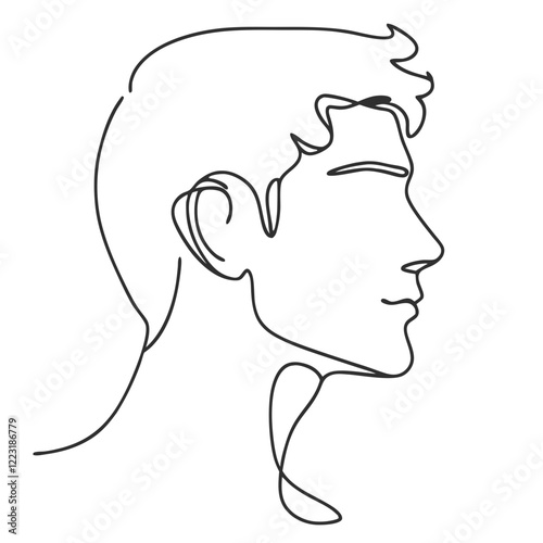 Line art male profile with sharp features, black and white, transparent background