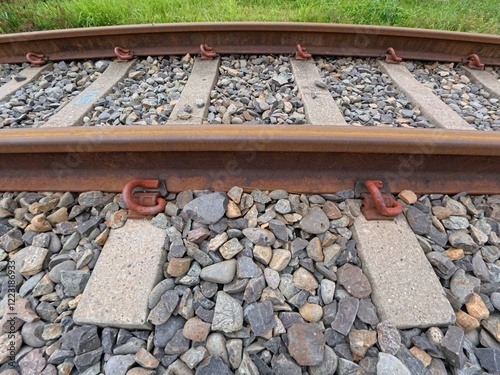 Close Up Side View of Rusted Railroad Tracks