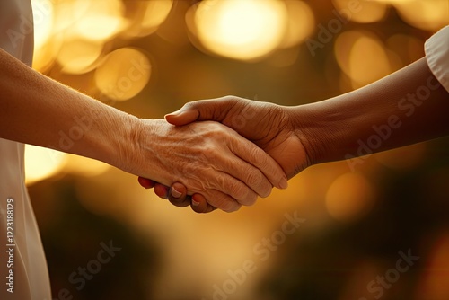 Two hands unite in warm embrace, symbolizing connection and trus photo