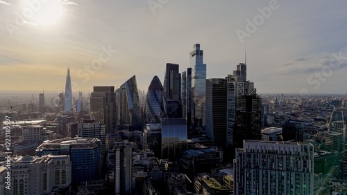 Tableau sur toile Skyscrapers London financial district skyline  drone,aerial