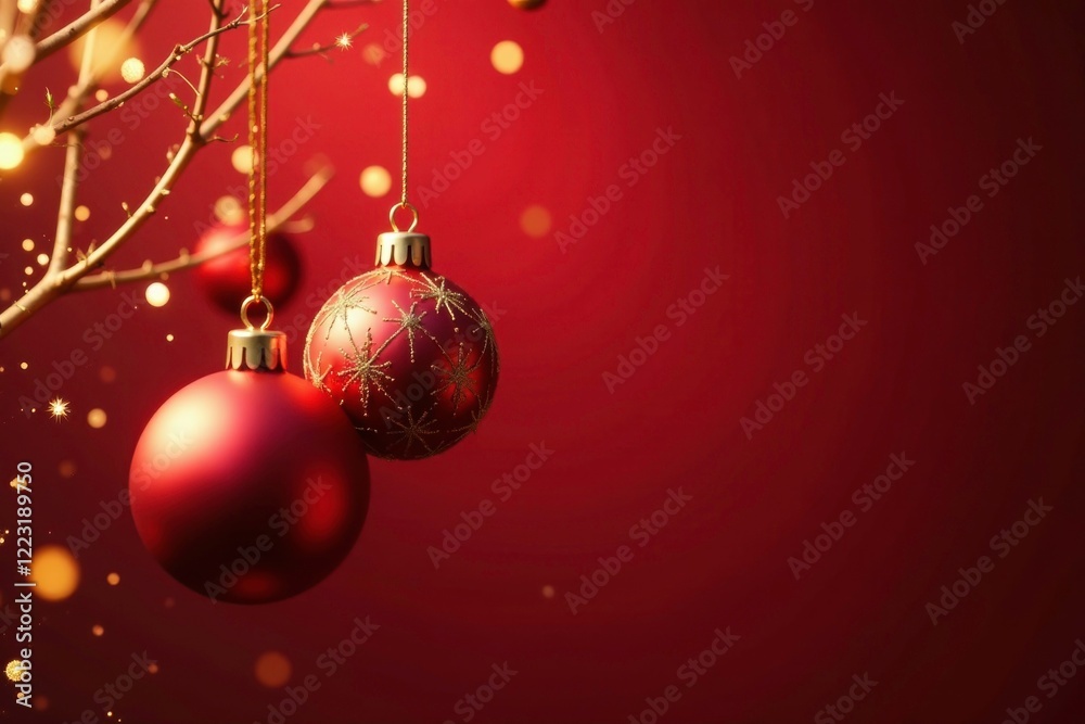 Red and gold ornaments suspended from a string hanging down, ornaments, garland, red and gold Red and gold ornaments suspended from a string hanging down, ornaments, garland, red and gold