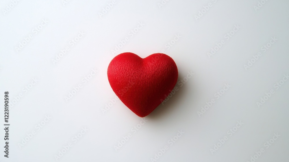 A simple red heart shape resting on a white background, symbolizing love and affection.
