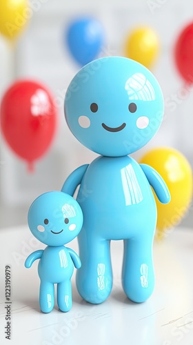 Happy blue figures, party background, family, celebration, childhood