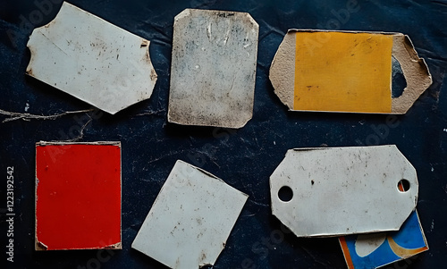 collection of blank old sticker, label, price tag template for mockup. isolated dirty, ripped, half peeled stickers