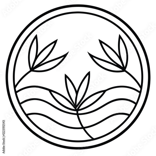 A minimalistic circular logo with a bold outline and intricate inner patterns, emphasizing simplicity and sophistication in line art form.