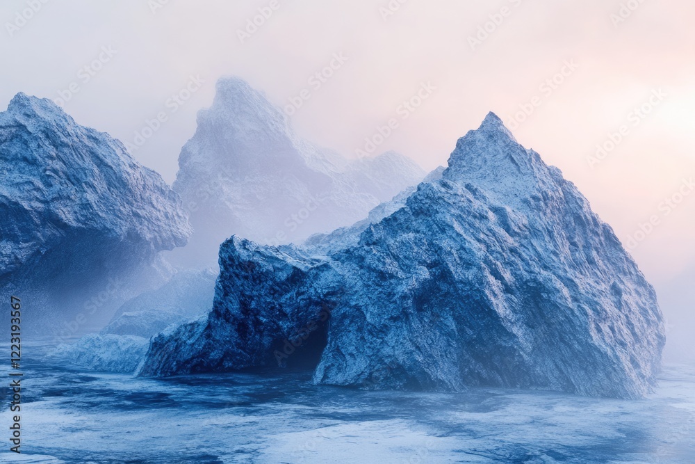 custom made wallpaper toronto digitalEnigmatic snow-covered rock formations shrouded in mist, creating a serene winter landscape.