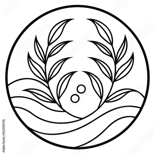 A minimalistic circular logo with a bold outline and intricate inner patterns, emphasizing simplicity and sophistication in line art form.