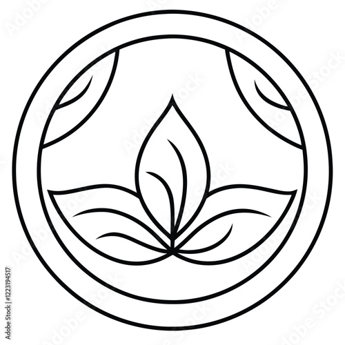 A minimalistic circular logo with a bold outline and intricate inner patterns, emphasizing simplicity and sophistication in line art form.