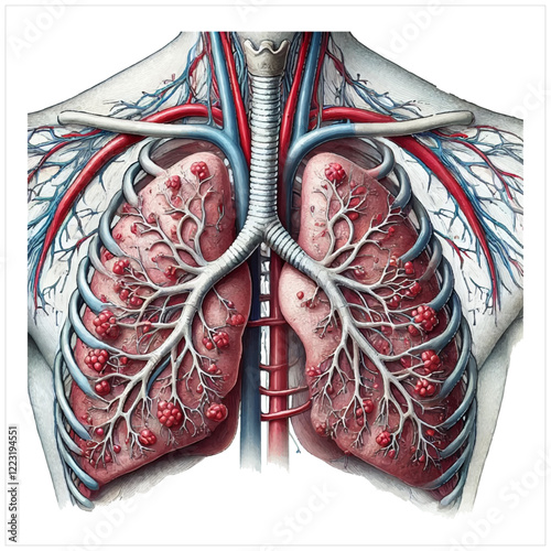  Illustration of Human Lungs and Circulatory System. Vector images are produced from the tracing process