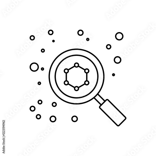 Magnifying Glass over Nanostructure Outline Icon