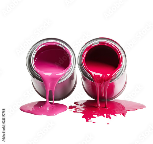 pink and red stroke of paint pouring from can isolated on png transparent background photo