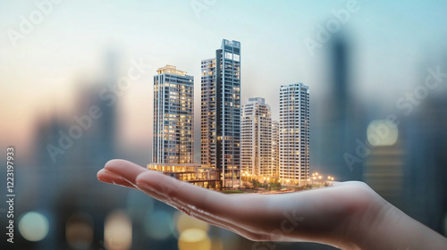 Real Estate skyscrapers in a hand