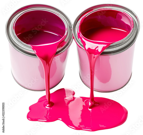 pink and red stroke of paint pouring from can isolated on png transparent background photo