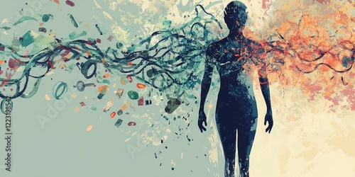 Conceptual Representation of Eating Disorders and Emotional Struggles. Visualizing Anorexia Nervosa: Restriction and Fear of Weight Gain. Bulimia Nervosa Depiction. mental health - Eating Disorders