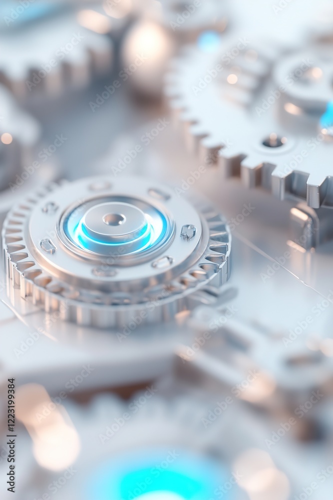Detailed close-up of intricate robotic gears and joints featuring subtle neon blue highlights. The clean background emphasizes the precision and design of the components Detailed close-up of intricate robotic gears and joints featuring subtle neon blue highlights. The clean background emphasizes the precision and design of the components