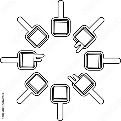Raclette Pan Set Top View Flat Vector Illustration