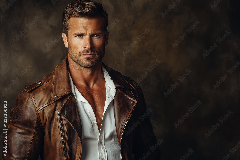 Fototapeta premium Stylish Man in Leather Jacket Posing for Portrait