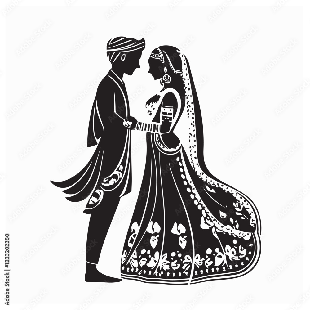 Silhouette Indian Wedding Couple Vector Images isolated on white background. Silhouette Indian Wedding Couple Vector Images isolated on white background.