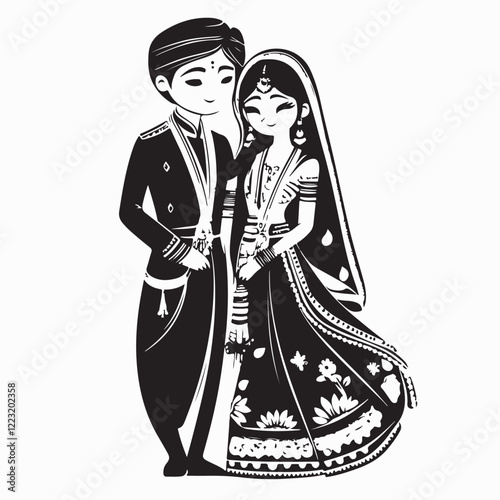 Indian Wedding Couple Vector Art, Icons, and Graphics isolated on white background.